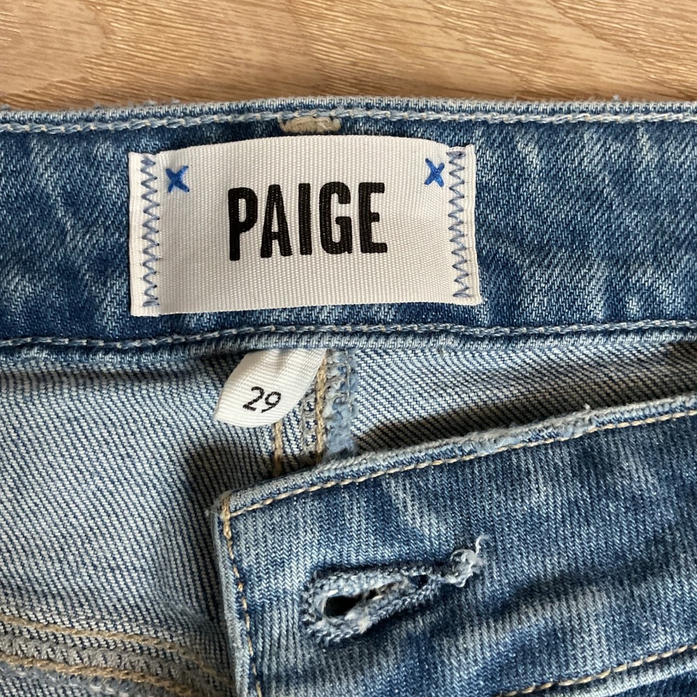 PAIGE Leenah Ankle High Rise Trouser Leg Jeans Blue Raw Hem Size 29 NEW - Picture 5 of 10